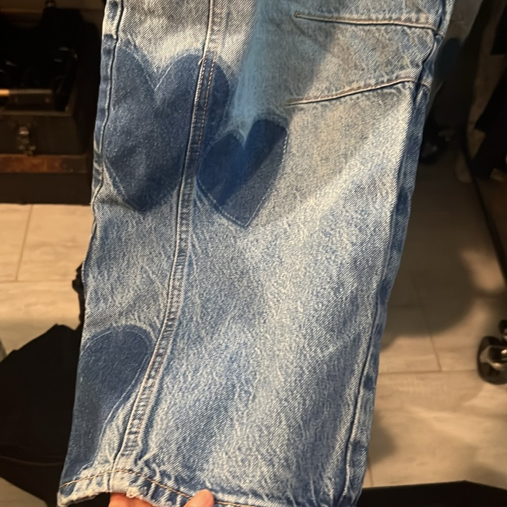 We The Free Light Blue Wide Leg Jeans with Dark Blue Patch - Picture 6 of 12